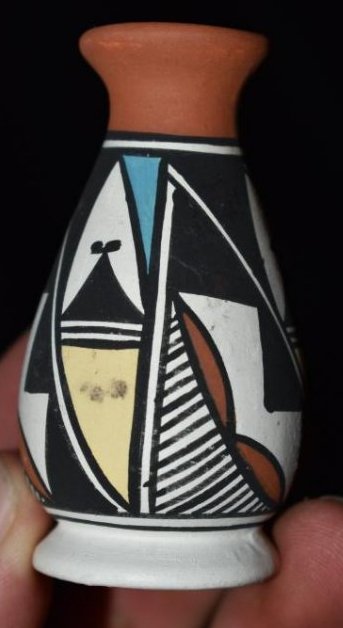 2 5/8" Acoma Pottery Vessel, P Leno, Great Paint (1 of 6)
