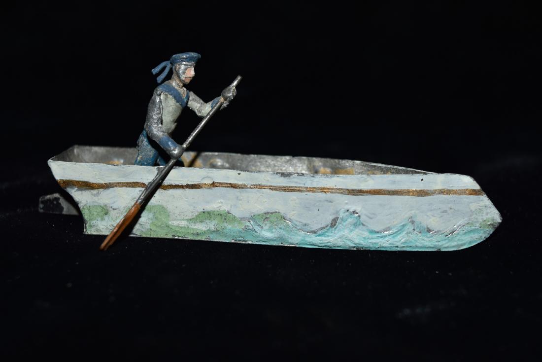 Lead/Tin Soldier Paddling Boat European 19th Century: Lead/Tin Soldier Paddling Boat European 19th Century Toy