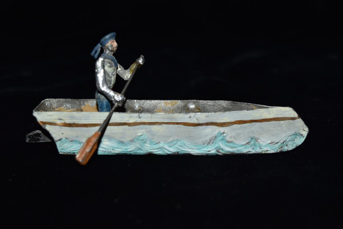 Lead/Tin Soldier Paddling Boat European 19th Century: Lead/Tin Soldier Paddling Boat European 19th Century Toy