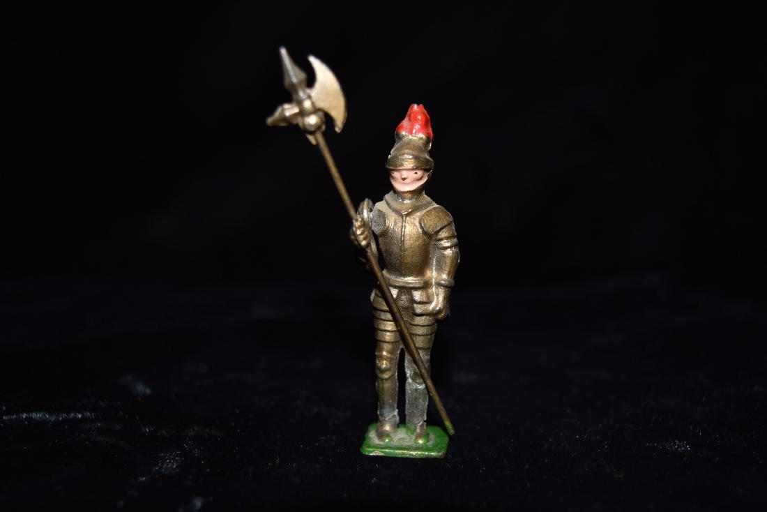 Lead/Tin Medieval Knight with Axe Moveable Arm Toy: Lead/Tin Medieval Knight with Axe Moveable Arm Toy European Early 20th Century