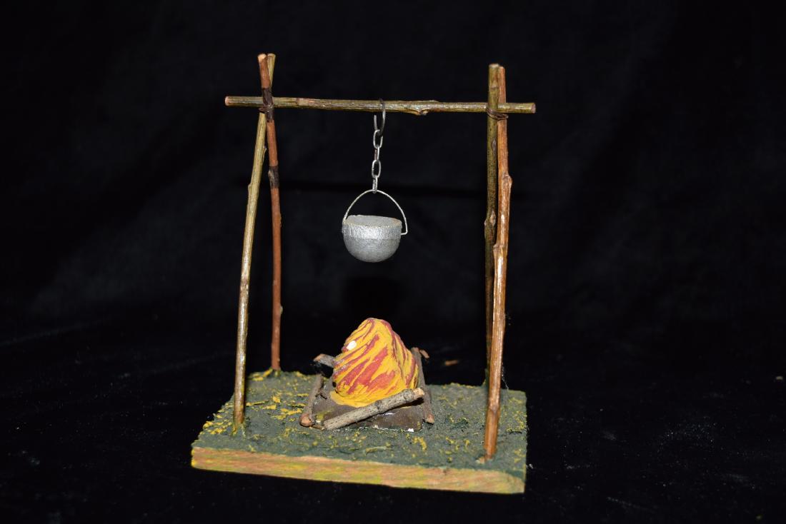Wood Campfire and Pot Toy Germany Early 20th Century: Wood Campfire and Pot Toy Germany Early 20th Century