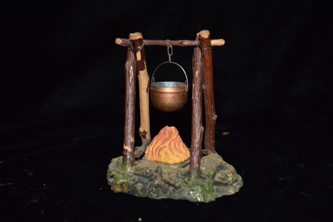 Wood Campfire and Pot Toy Germany Early 20th Century: Wood Campfire and Pot Toy Germany Early 20th Century