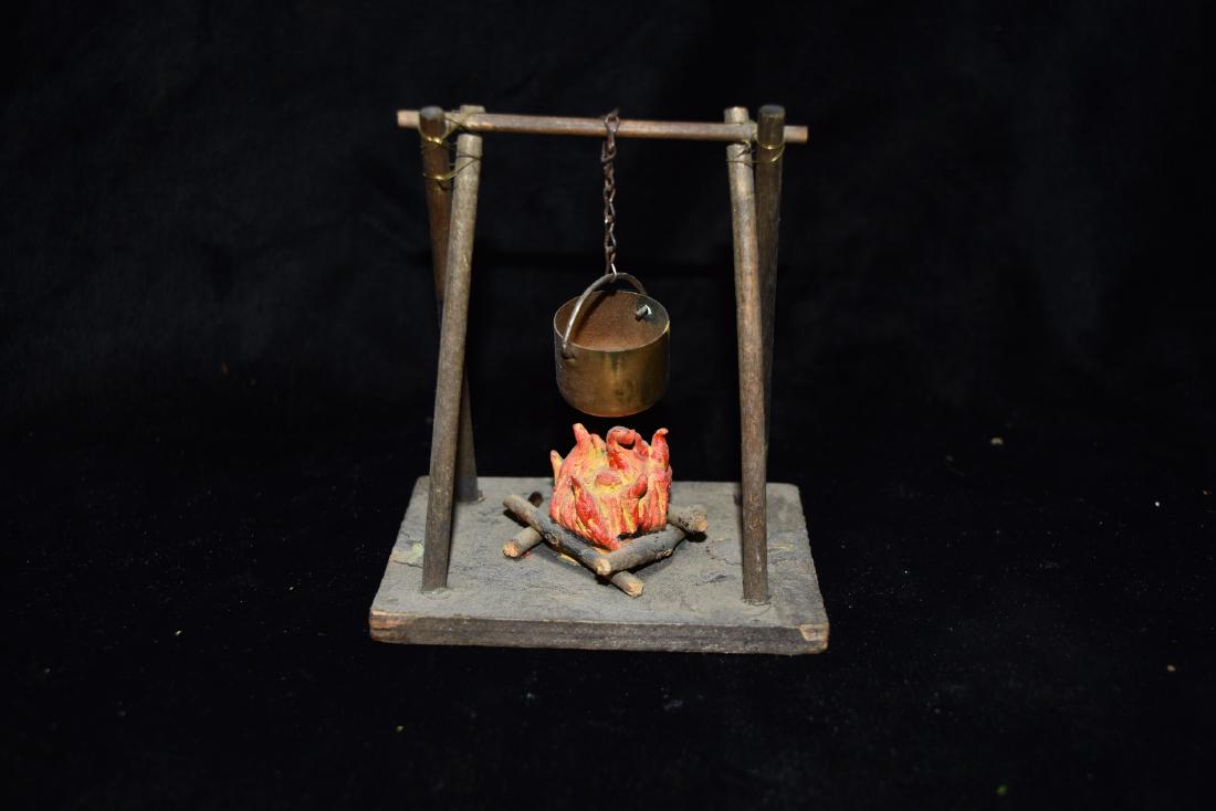Wood Campfire and Pot Toy Germany Early 20th Century: Wood Campfire and Pot Toy Germany Early 20th Century