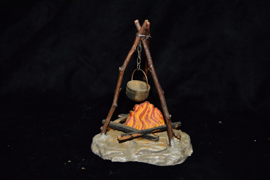 Wood Campfire and Pot Toy Germany Early 20th Century: Wood Campfire and Pot Toy Germany Early 20th Century