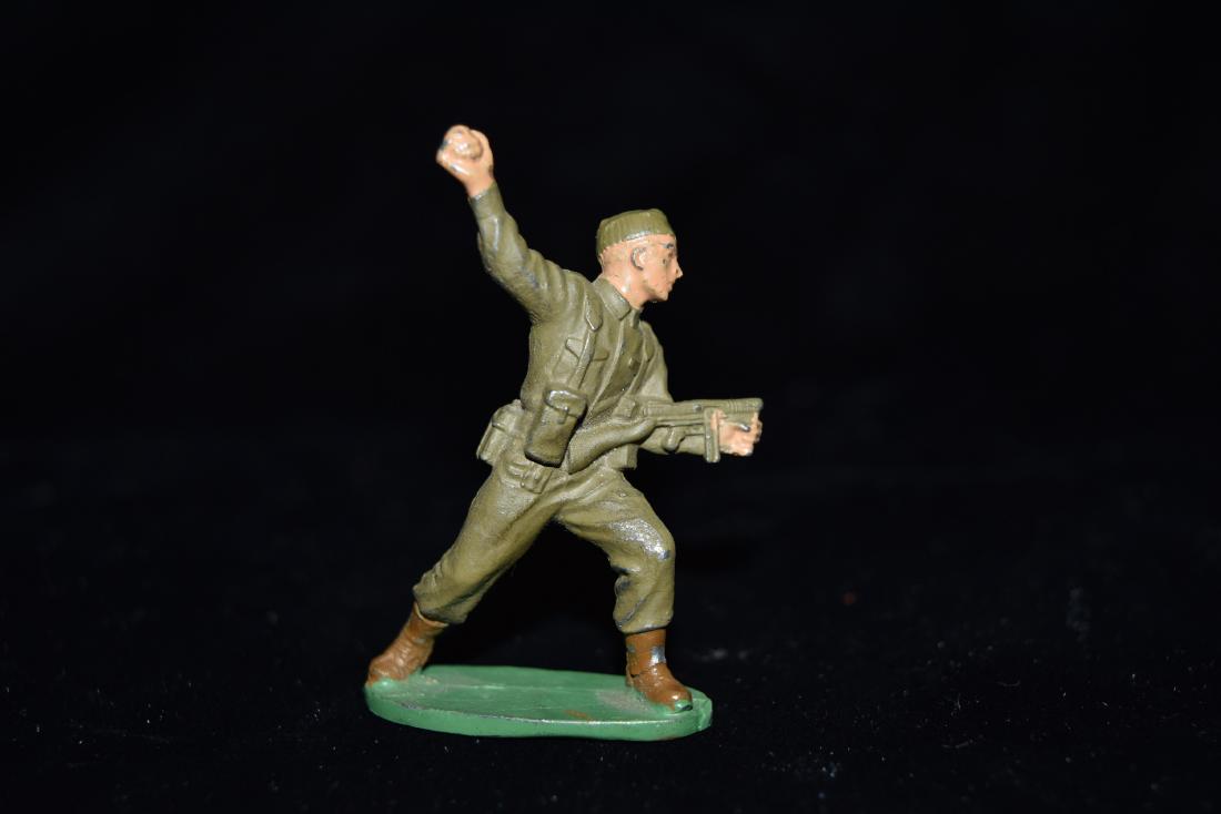 Lead Soldier Throwing Grenade Toy European Mid 20th: Lead Soldier Throwing Grenade Toy European Mid 20th Century