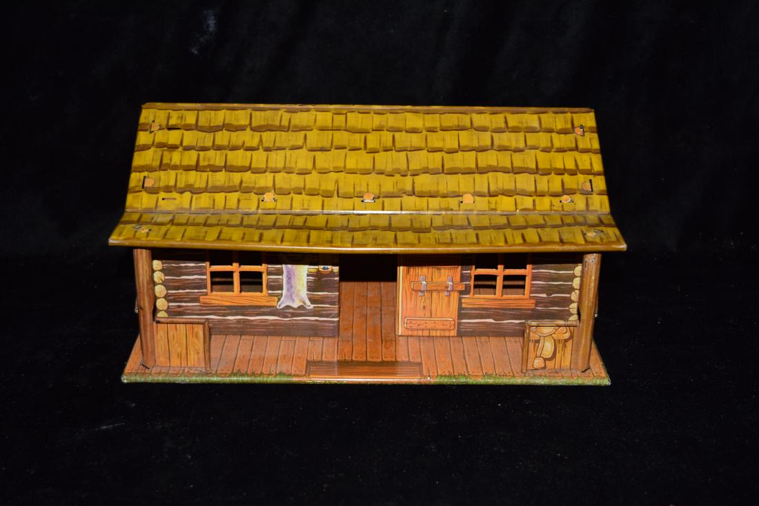 Marx Bar-M Ranch Log House Pressed Metal Toy USA 1950s (1 of 7)