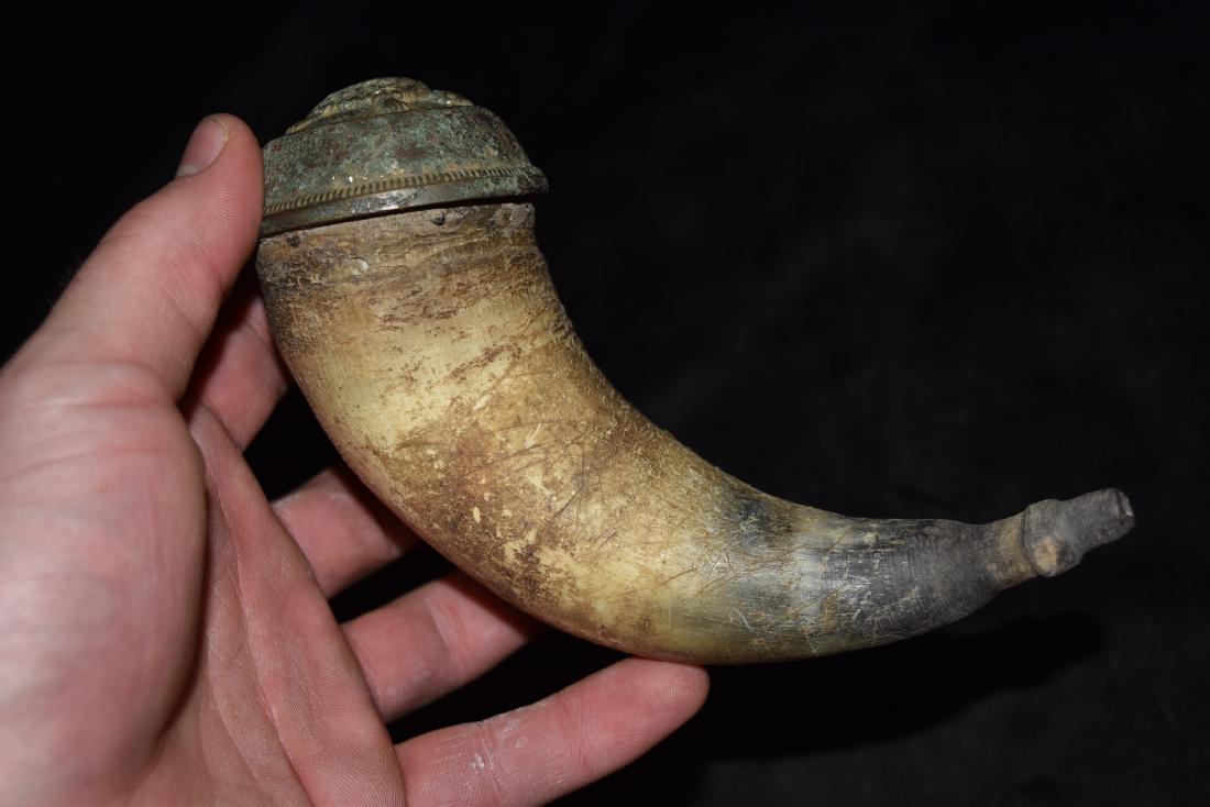 6 1/2 very early powder horn wonderful metal end with (1 of 6)