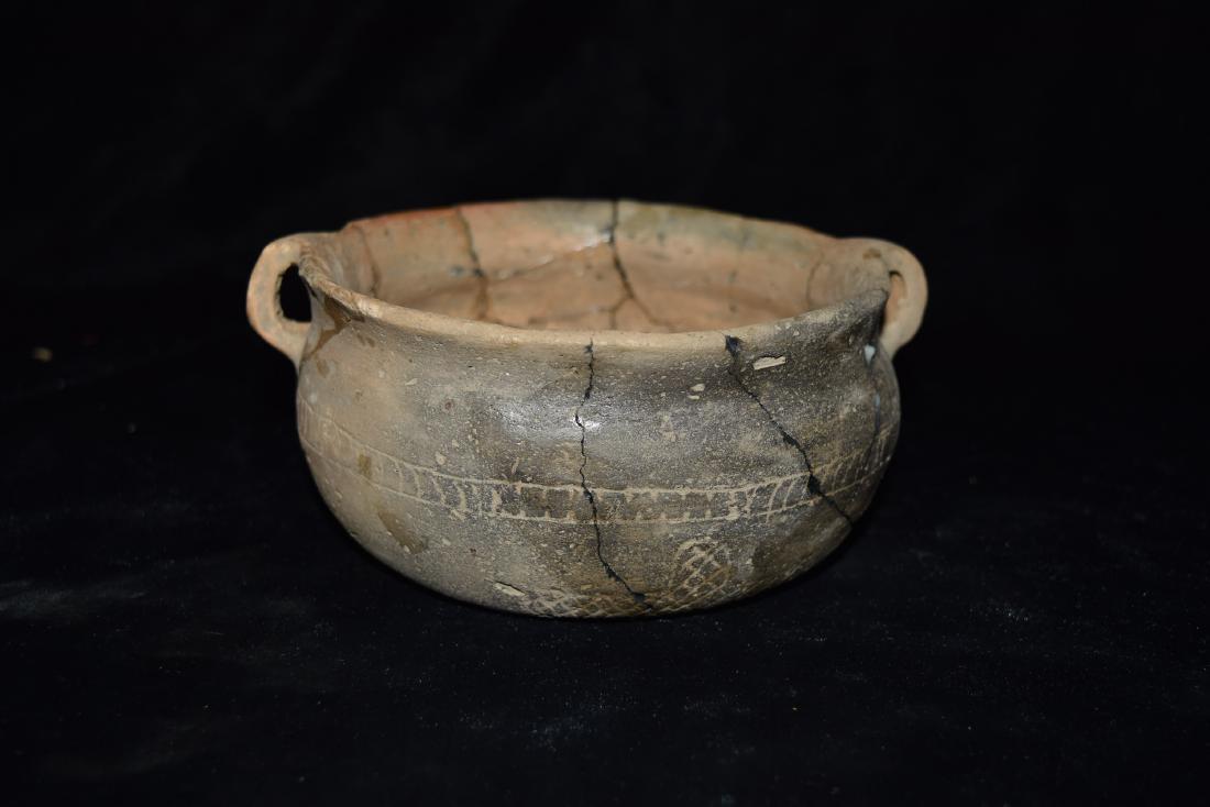 Strap Handle Pot with Design, Broken and Glued, 6 3/4 x (1 of 7)