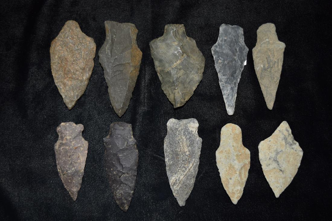 Lot of 10 Arrowheads Found in Pennsylvania, Larger (1 of 2)