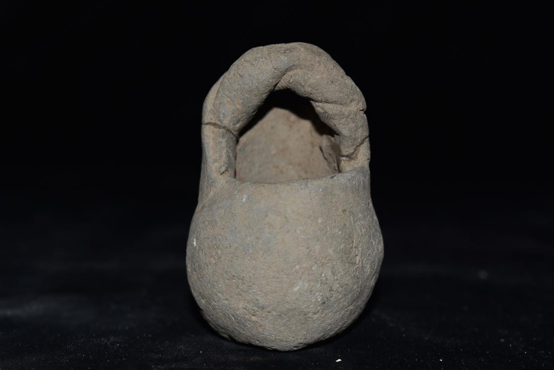 Pre Columbian Strap Handle Pot, 1 3/4" x 2 3/4" Tall (1 of 7)