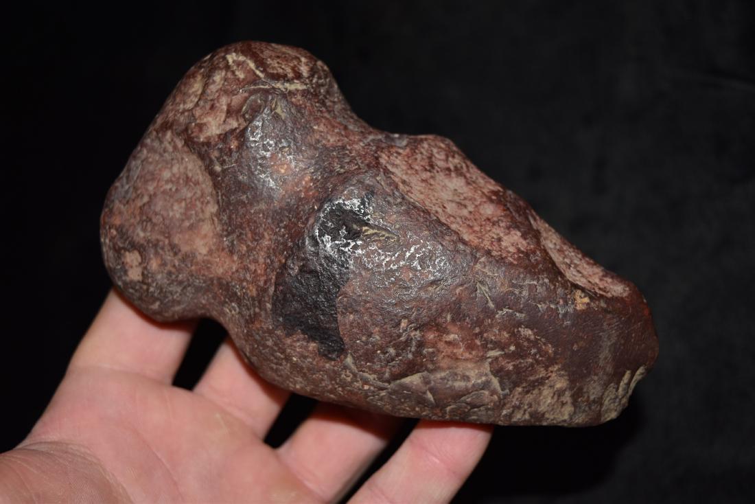 5 1/4" x 3" full groove hematite axe, well polished bit: 5 1/4" x 3" full groove hematite axe, well polished bit