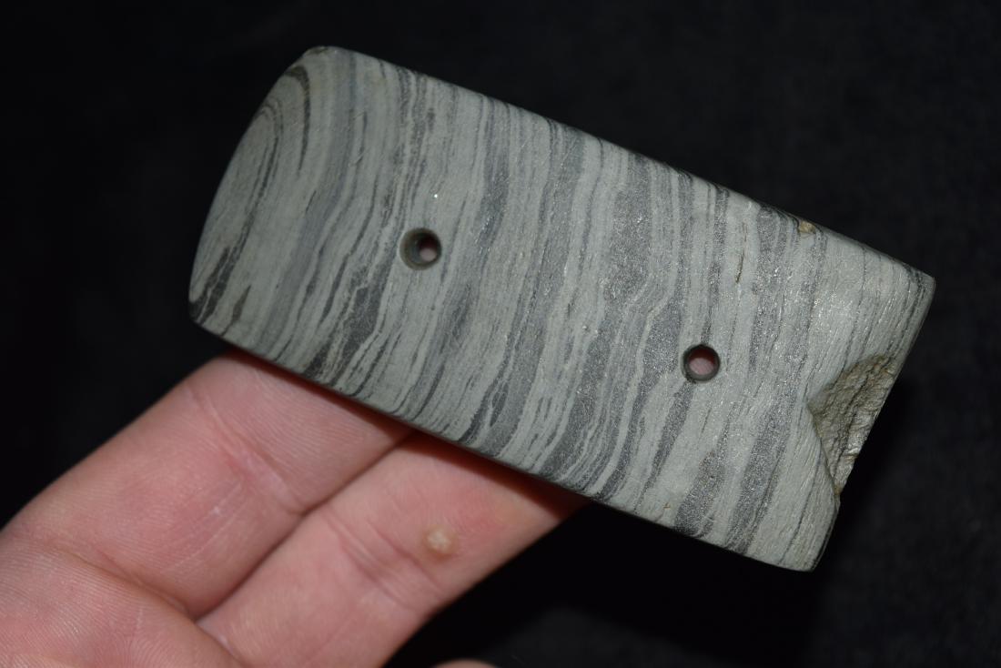 3 1/4" x 1 5/8" Banded Slate Gorget Nice Bands, Hardin: 3 1/4" x 1 5/8" Banded Slate Gorget Nice Bands, Hardin Co, KY