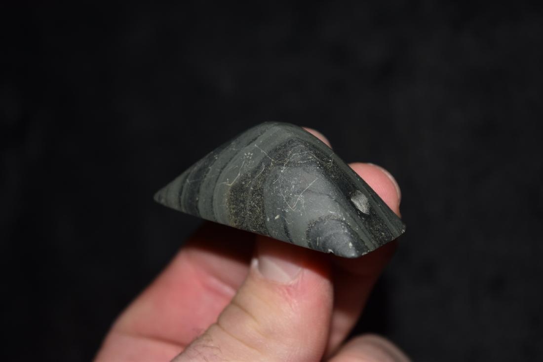 2 1/8" x 1" Banded Slate Drilled and Slitely Cupped: 2 1/8" x 1" Banded Slate Drilled and Slitely Cupped Boatstone , OH