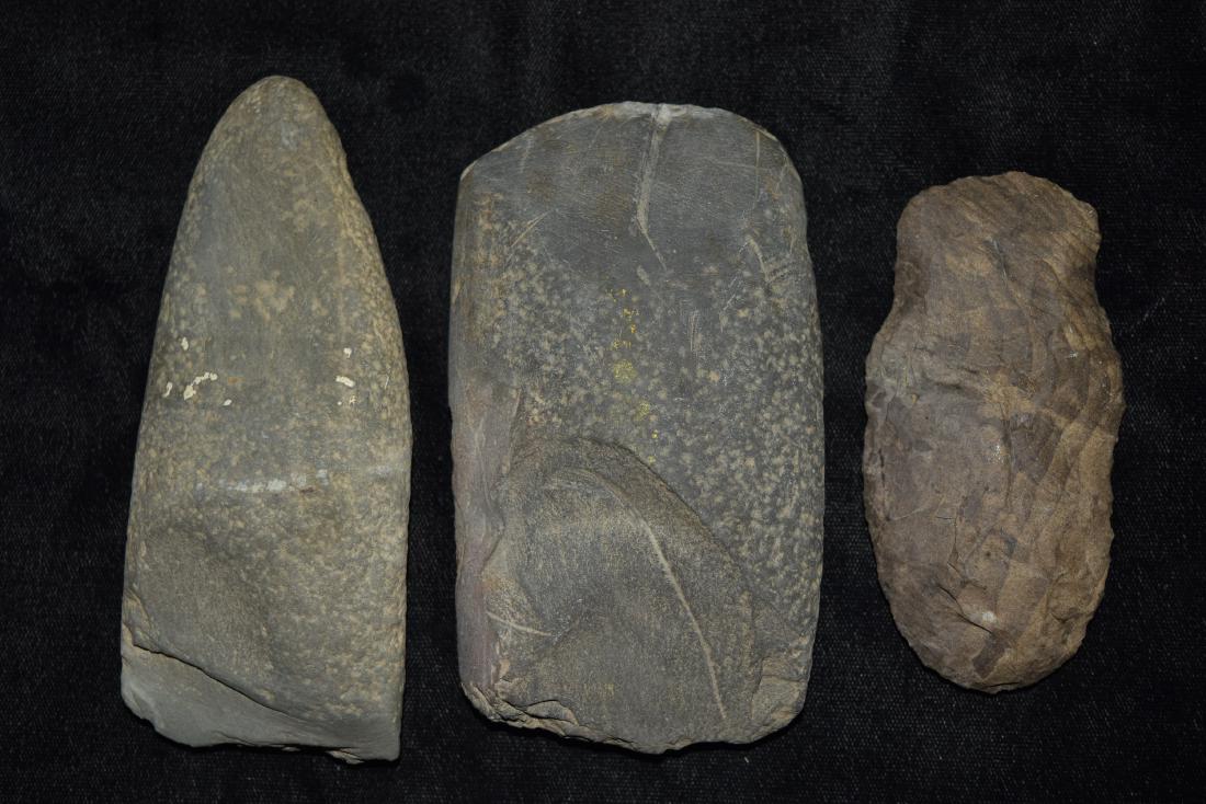 1 Dover Flint and 2 Slate Celts, Largest 4 3/4", All: 1 Dover Flint and 2 Slate Celts, Largest 4 3/4", All Found off TN River, TN