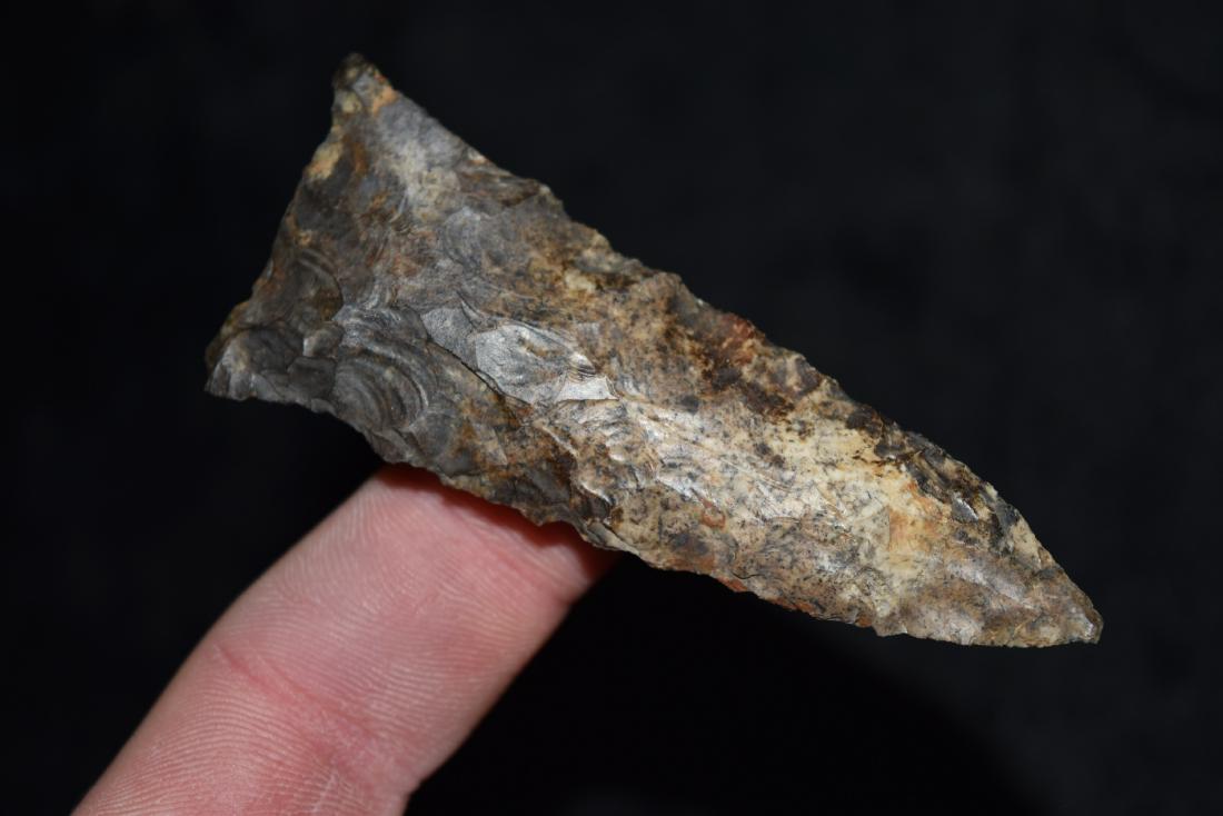 3 1/8" x 1 1/4" Heavily Creek Stained Point, Dalton, Ex: 3 1/8" x 1 1/4" Heavily Creek Stained Point, Dalton, Ex Ryan Stone, MO