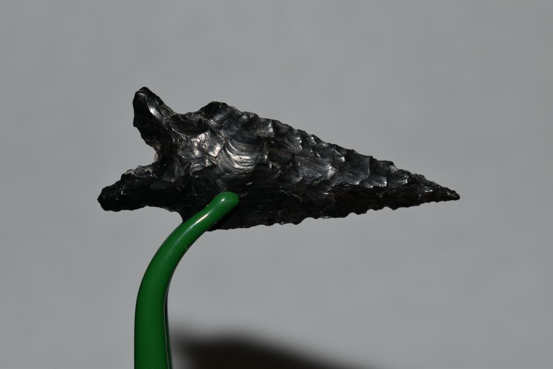 1 7/8" Obsidian Elko Split Stem Point, Ex Brock Smith, (1 of 3)