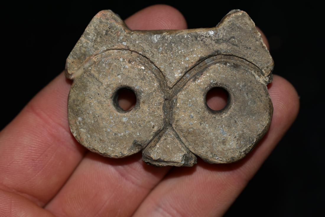 2 1/4" x 4 1/4" Owl Head Gorget Made of Pottery, SE (1 of 5)