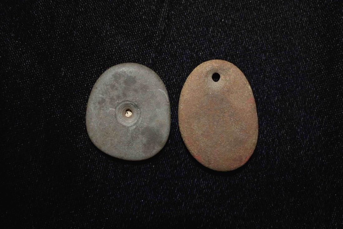 1 1/2" and 1 1/4" Stone Pendant with hole in center,: 1 1/2" and 1 1/4" Stone Pendant with hole in center, both from Marion Co MO
