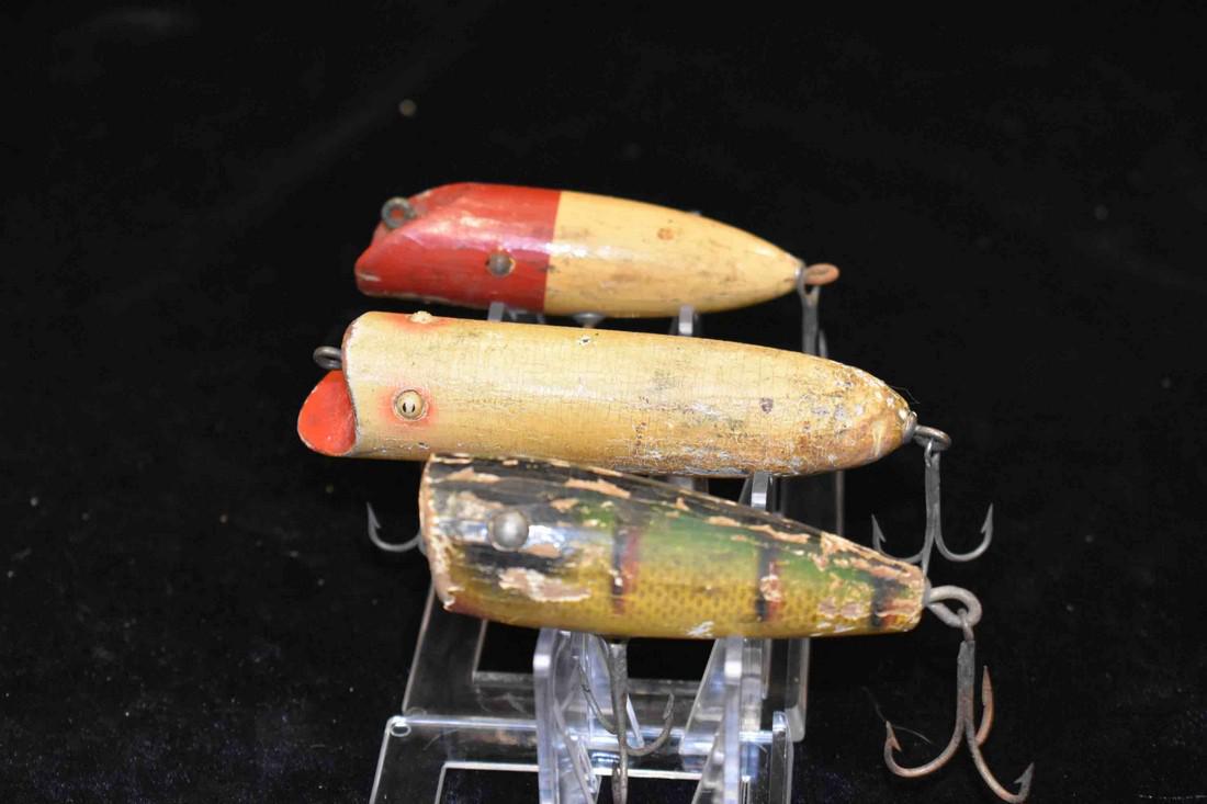 Lot of 3 Antique Wooden Fishing Lures: Lot of 3 Antique Wooden Fishing Lures