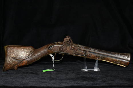 Flintlock Blunderbust, All Original 1780-1830 Extra: Flintlock Blunderbust, All Original 1780-1830 Extra Fine Silver Overlay and Brass Inlay 18" Long Exceedingly Rare Pirate Style Blunderbust