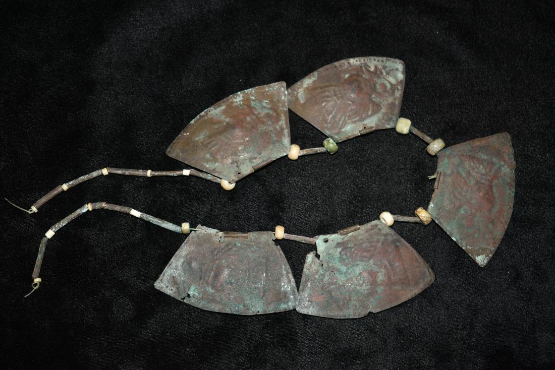 20" Pre Columbian Necklace with 5 Copper Plates Stamped (1 of 3)