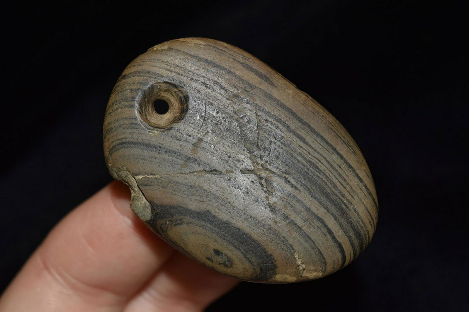 2 1/8" Banded Slate Pendant,  Fayette Co., IL (1 of 4)