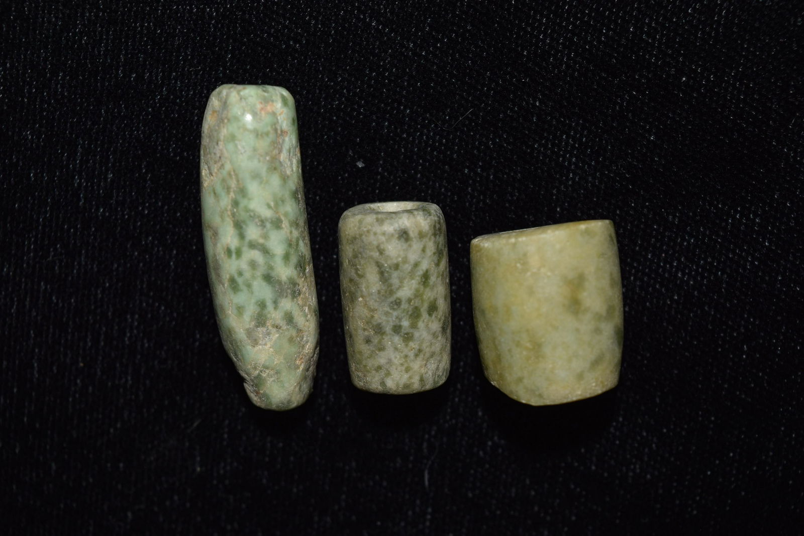 3 Pre Columbian Jade Beads, 5/8" to 1 1/4" (1 of 3)