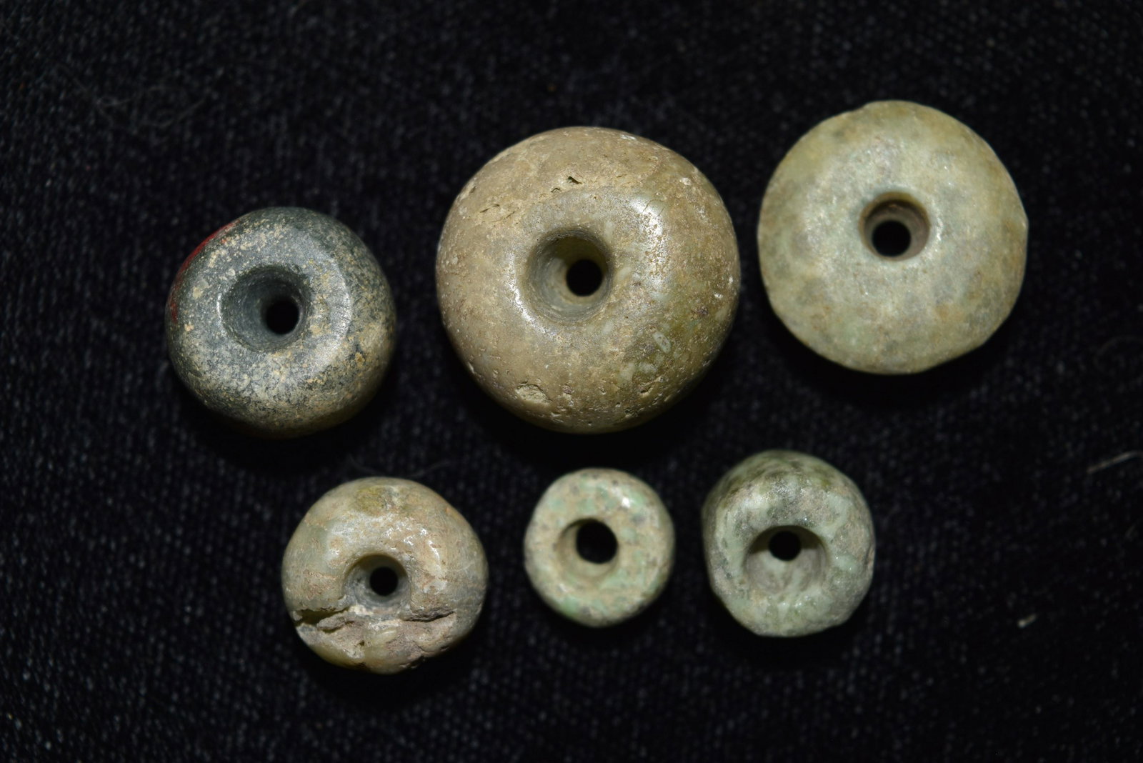 6 Pre Columbian Jade Beads, 1/4" to 5/8" (1 of 2)