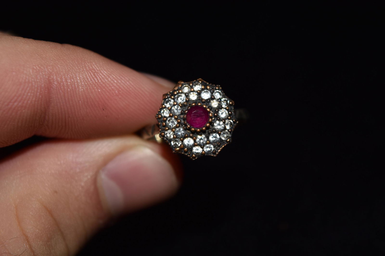 Ruby & CZ, Sterling Silver Antique Ring Size 8 1/2 (1 of 4)