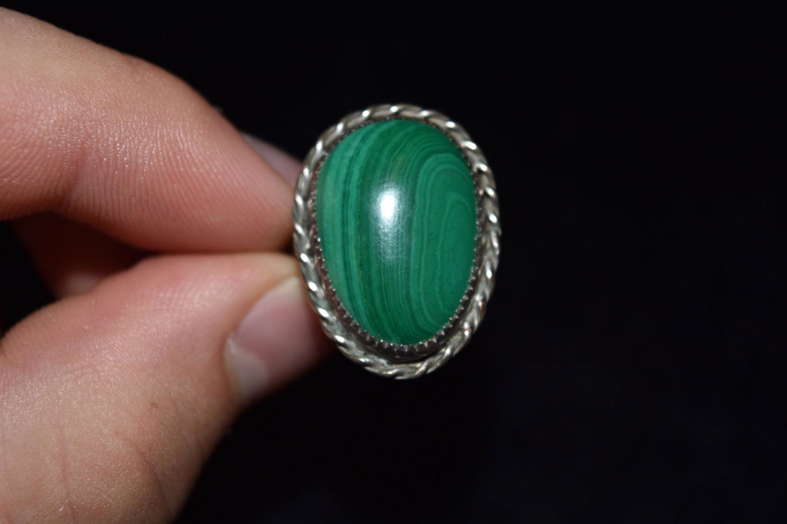 20 ct Malachite, Sterling Silver Ring, Size 6: 20 ct Malachite, Sterling Silver Ring, Size 6