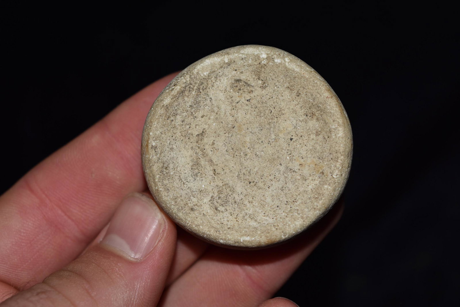 1 7/8" Cahokia Discoidal, Limestone, Missouri, Ex: 1 7/8" Cahokia Discoidal, Limestone, Missouri, Ex Donnie Austin Collection