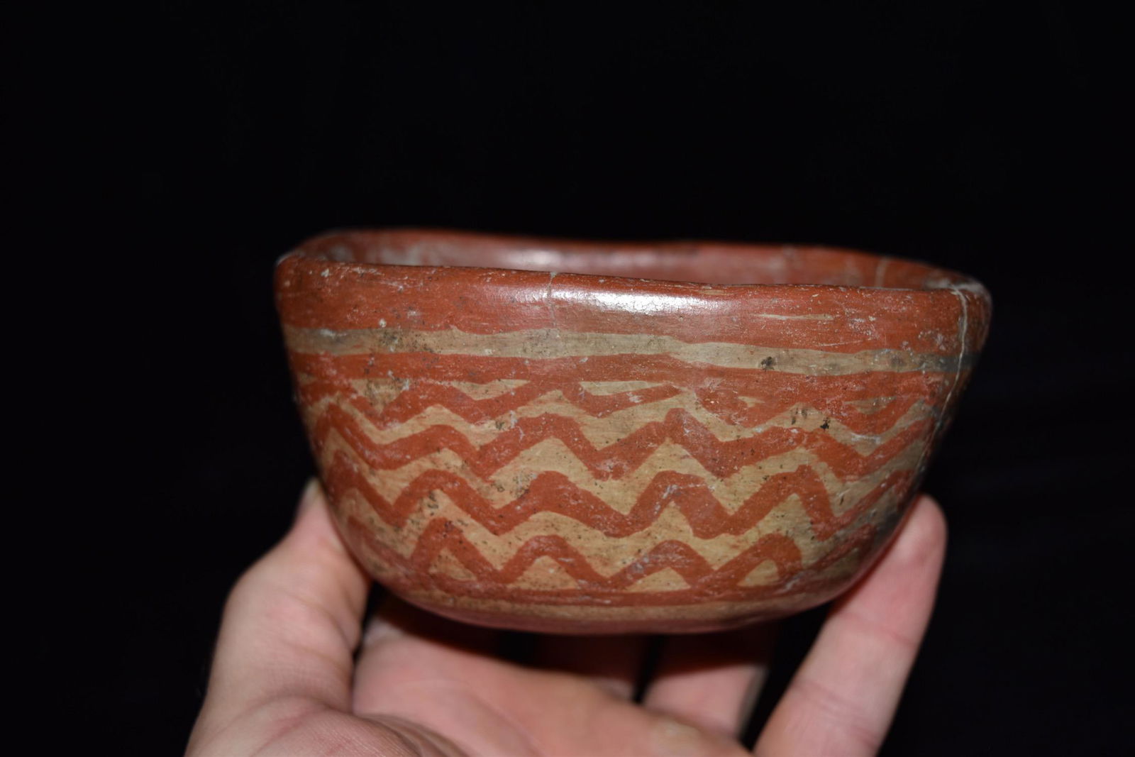 5" Pottery Vessel, Great Paint, Small Crack, Pre (1 of 9)