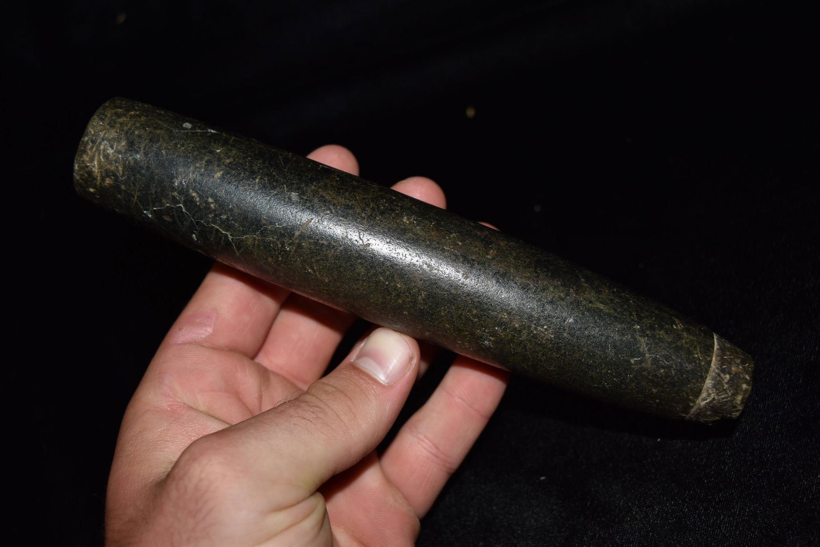 7 1/2" Steatite Pipe, Green / Black, Found Lakeside (1 of 6)