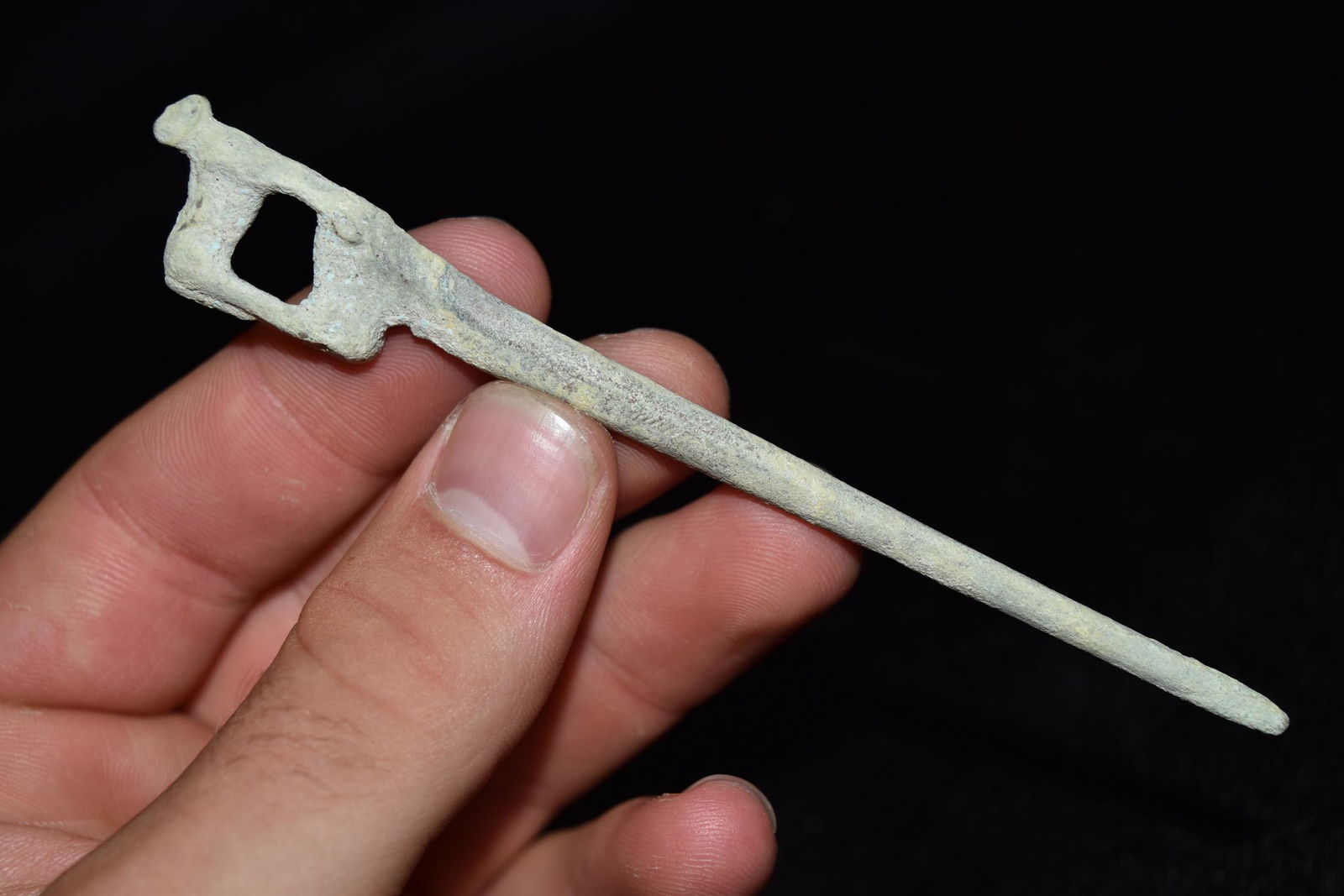 4 3/4" Copper Roman Hairpin, W/ Animal Effigy (1 of 6)