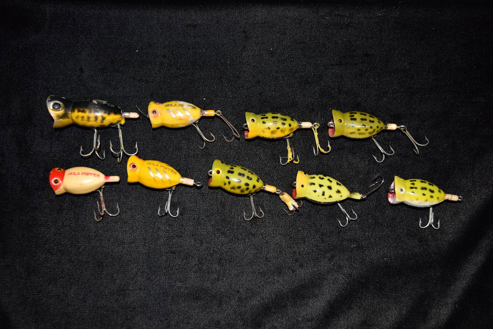 Lot of 9 Hula Poppers Vintage Fishing Lures: Lot of 9 Hula Poppers Vintage Fishing Lures