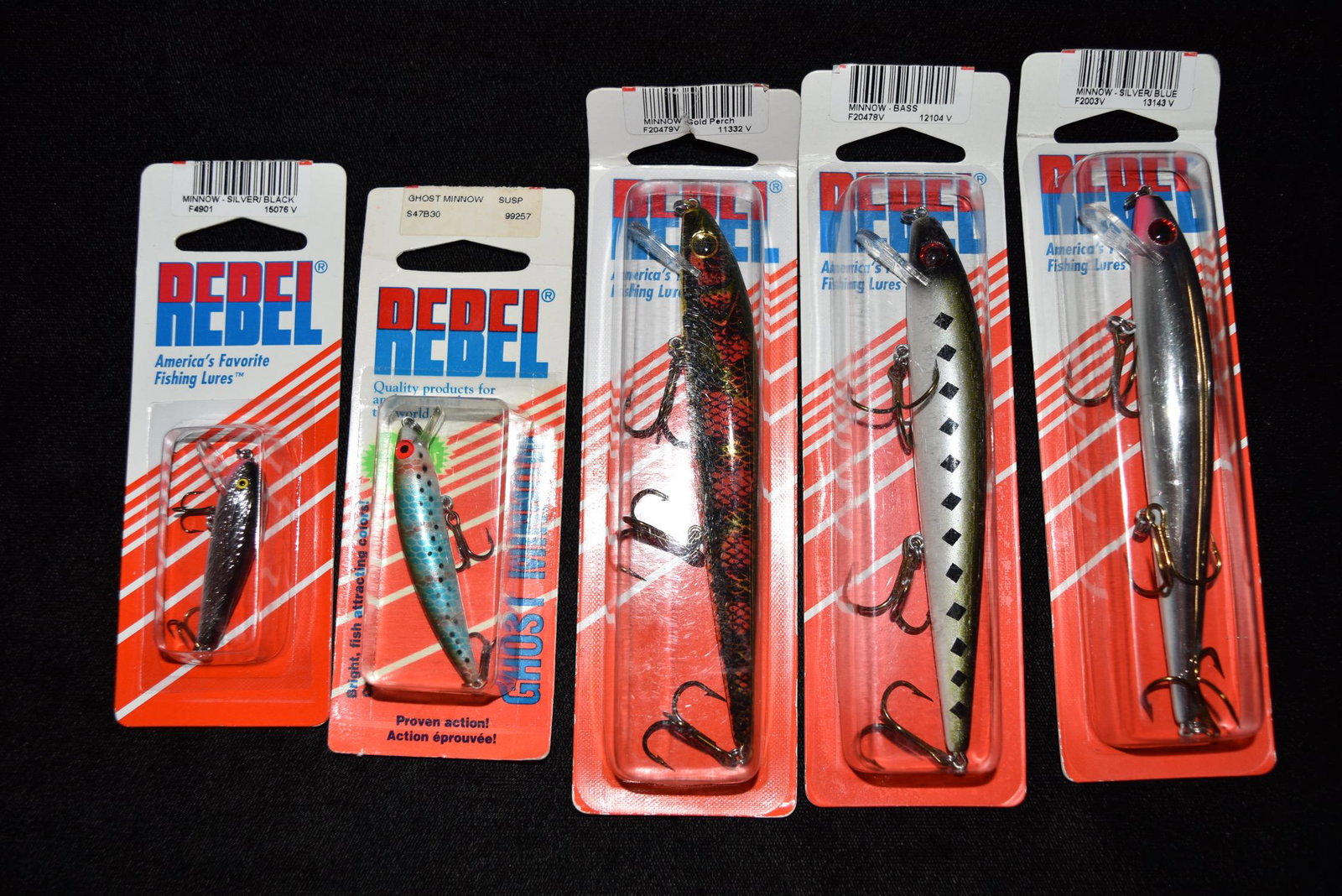 Lot of 5 Rebel Top Water Lures Assorted Types & Sizes,: Lot of 5 Rebel Top Water Lures Assorted Types & Sizes, Still in Package