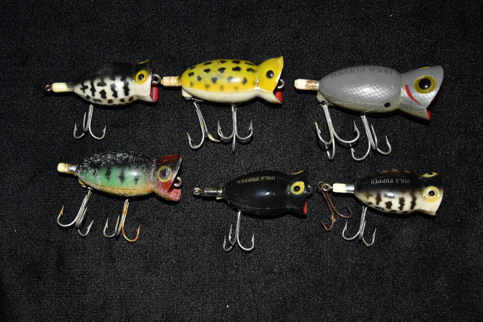 Lot of 6 Fred Arbogast Hula Popper Assorted Size &: Lot of 6 Fred Arbogast Hula Popper Assorted Size & Color Vintage Fishing Lures