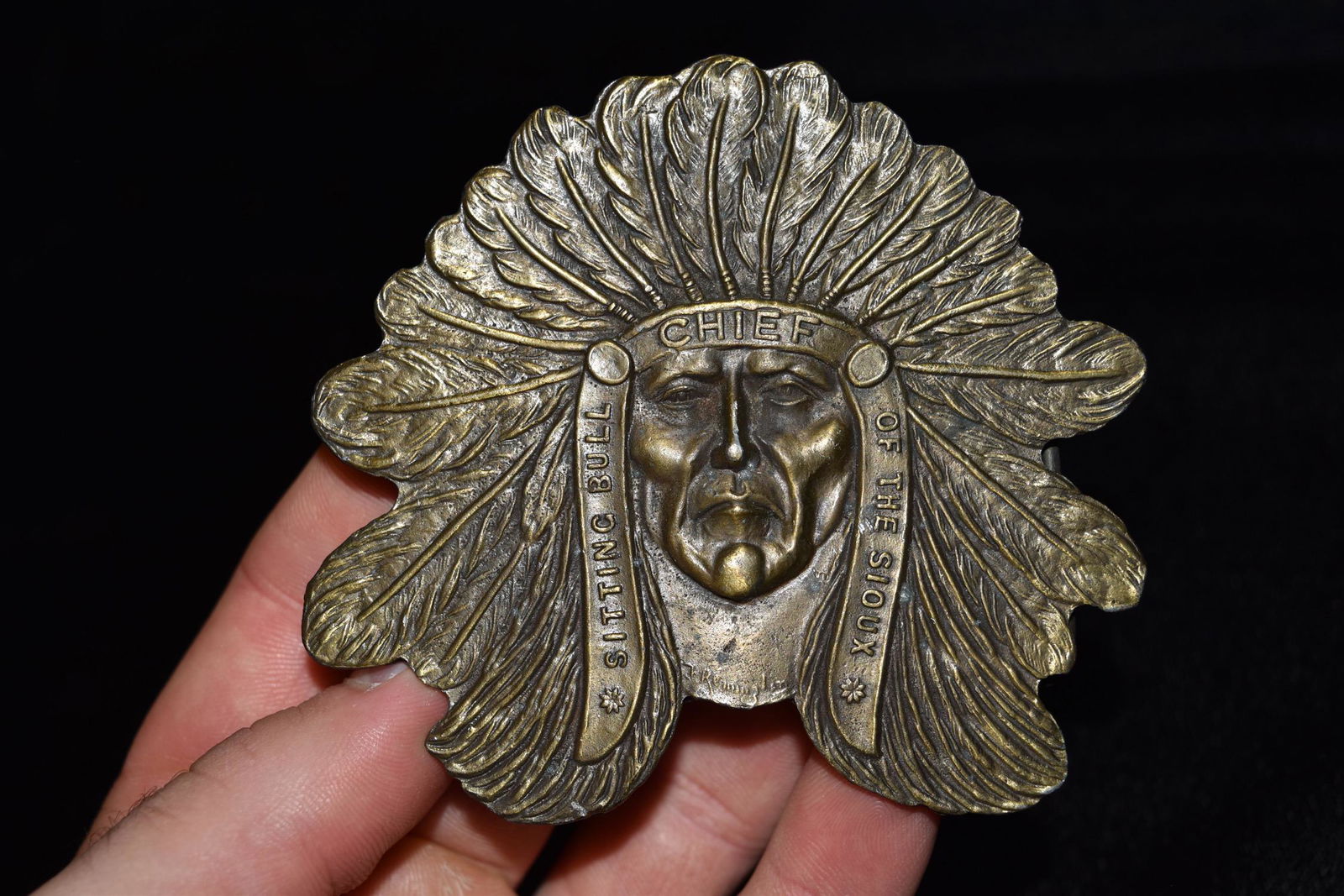 Chief Sitting Bull Belt Buckle, Lewis Brothers Buckles, (1 of 7)