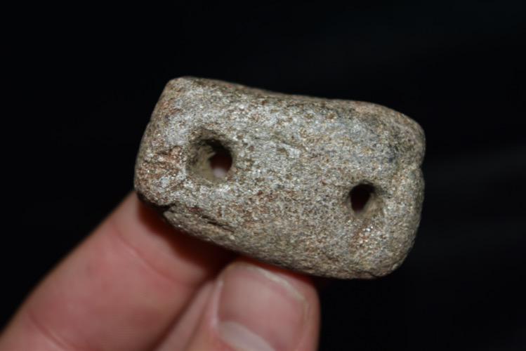 1 3/4" 2 Hole Gorget, Appalachian steatite, Hawkins Co, (1 of 4)