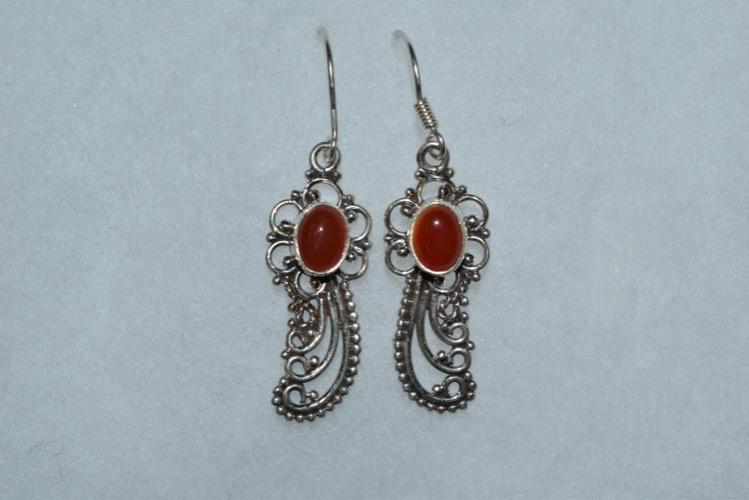 Carnelian .925 Sterling Filigree Hoop Earrings: Carnelian .925 Sterling Filigree Hoop Earrings