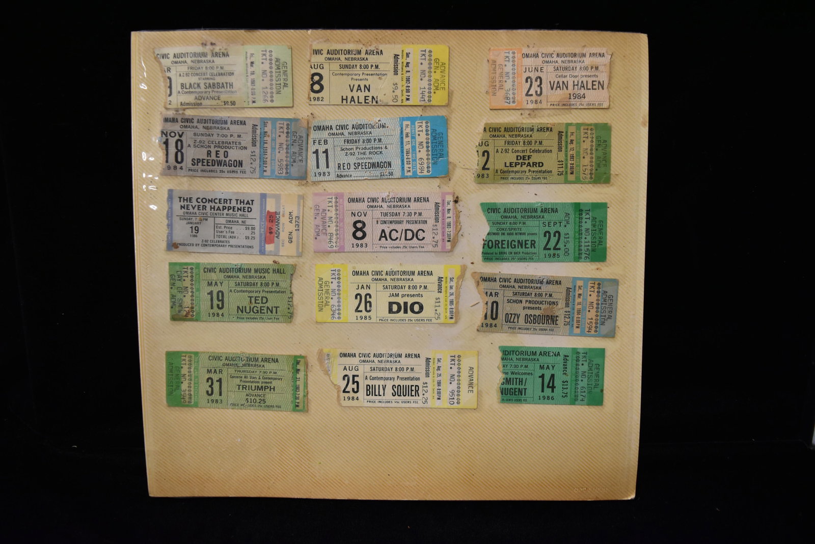 Collection of Rock and Roll vintage concert tickets.: Collection of Rock and Roll vintage concert tickets. Including Black Sabbath, Van Halen, REO Speedwagon, Def Leppard, ACDC, Foreigner, Ted Nugent, DIO, Ozzie Osborne, Billy Squier, and Triumph