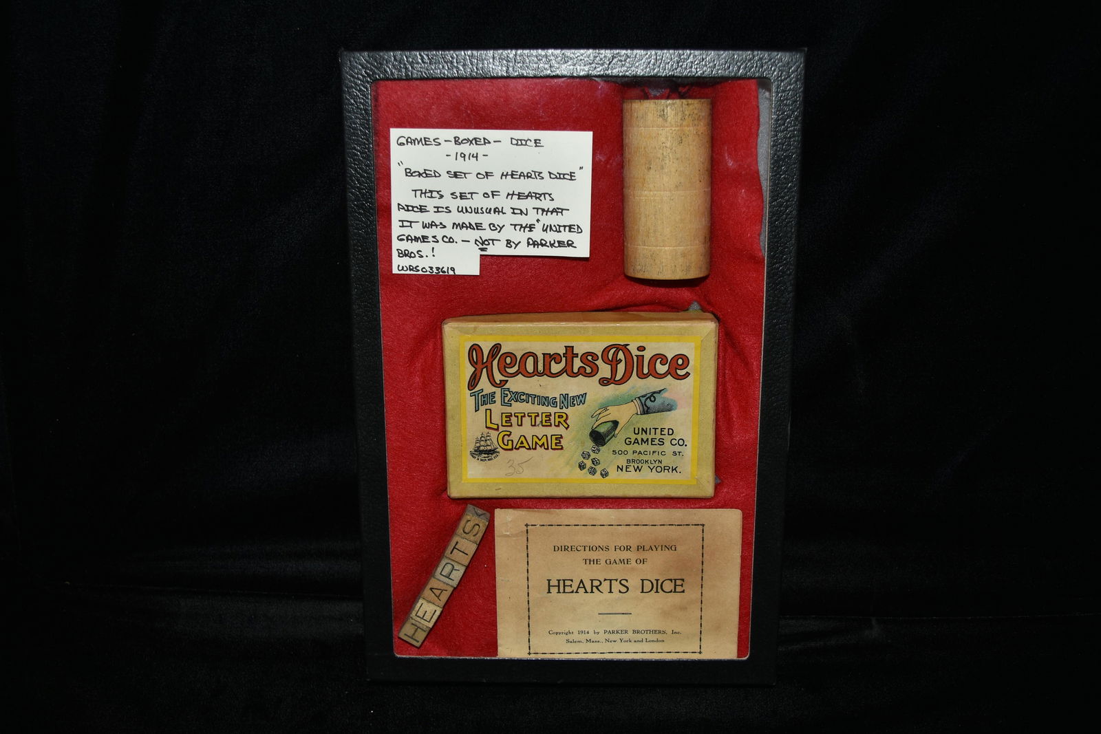 Vintage 1914 Original box set of hearts and dice game.: Vintage 1914 Original box set of hearts and dice game. Made by United Games Co