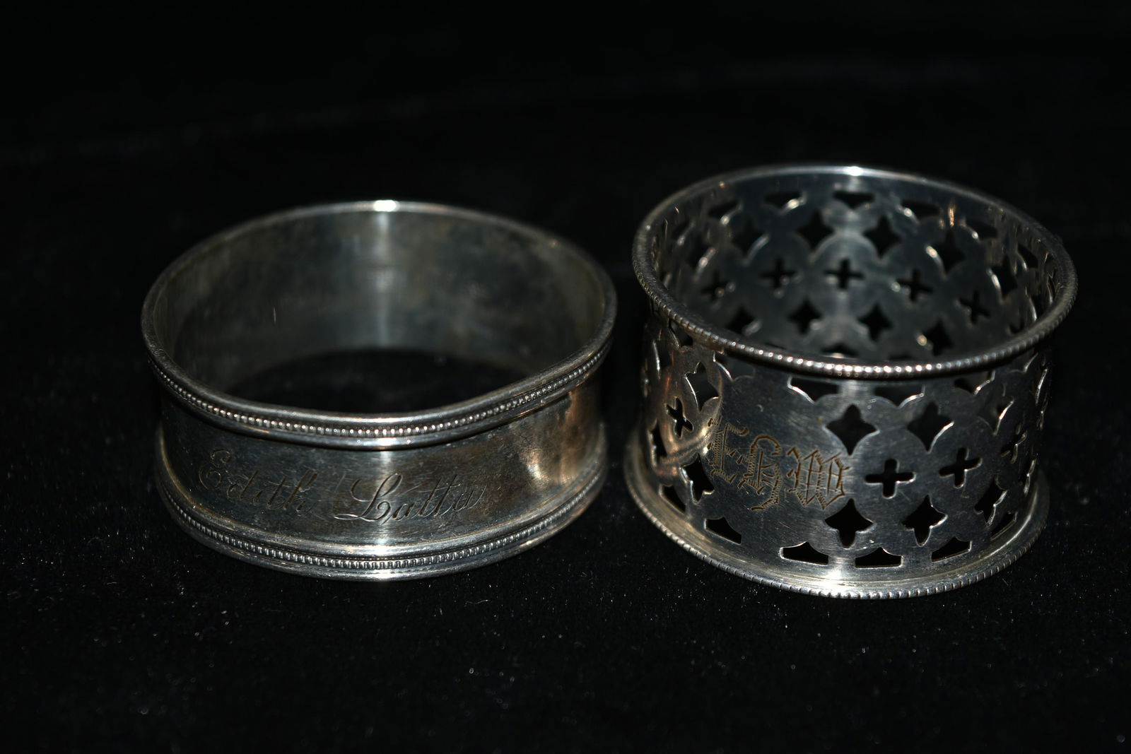 Two beautiful sterling, early 1900's, napkin rings.: Two beautiful sterling, early 1900's, napkin rings. 32.7 grams