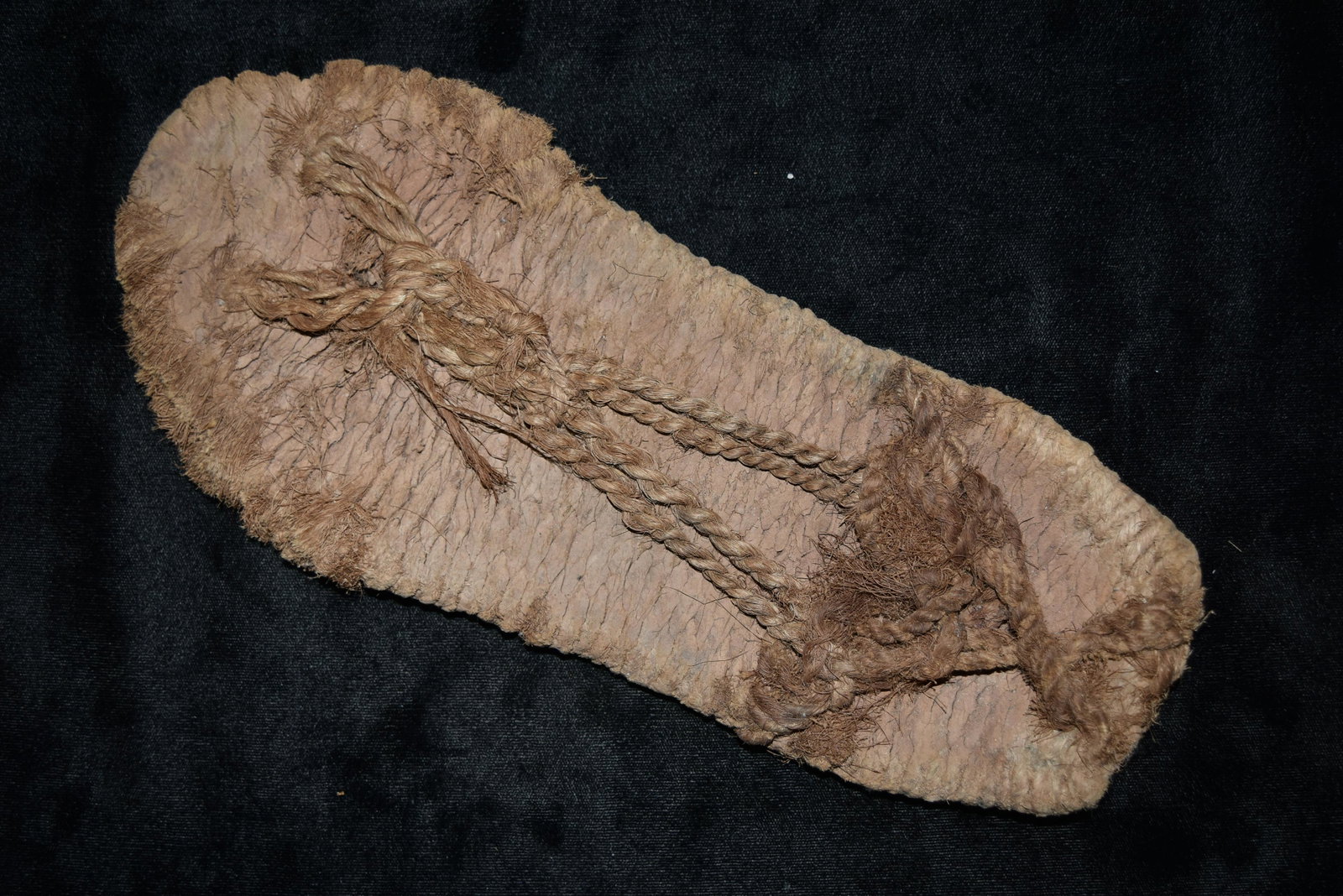 11 1/4" x 5" Anasazi-Pueblo Sandal, Made of Yucca: 11 1/4" x 5" Anasazi-Pueblo Sandal, Made of Yucca Fiber, Found in Cave SW of Kanab, Utah