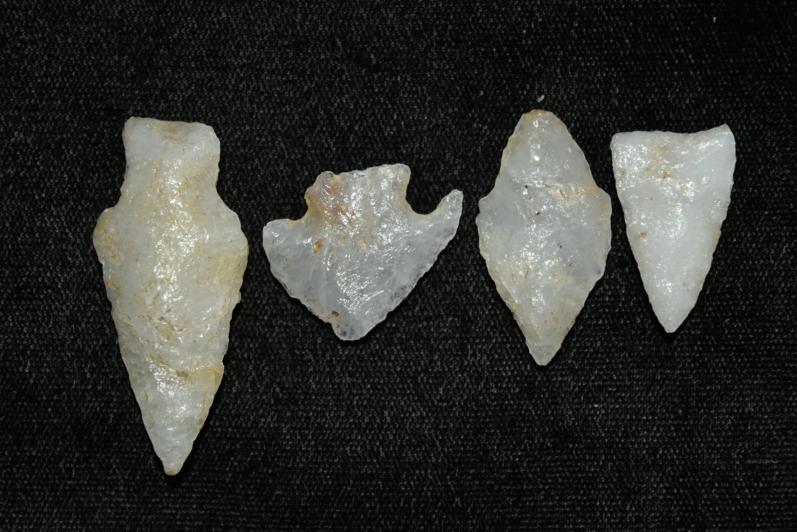 4x Quartz Arrowheads from Virginia, 3/4 to 1 3/4", Ex: 4x Quartz Arrowheads from Virginia, 3/4 to 1 3/4", Ex Reggie Powers Collection