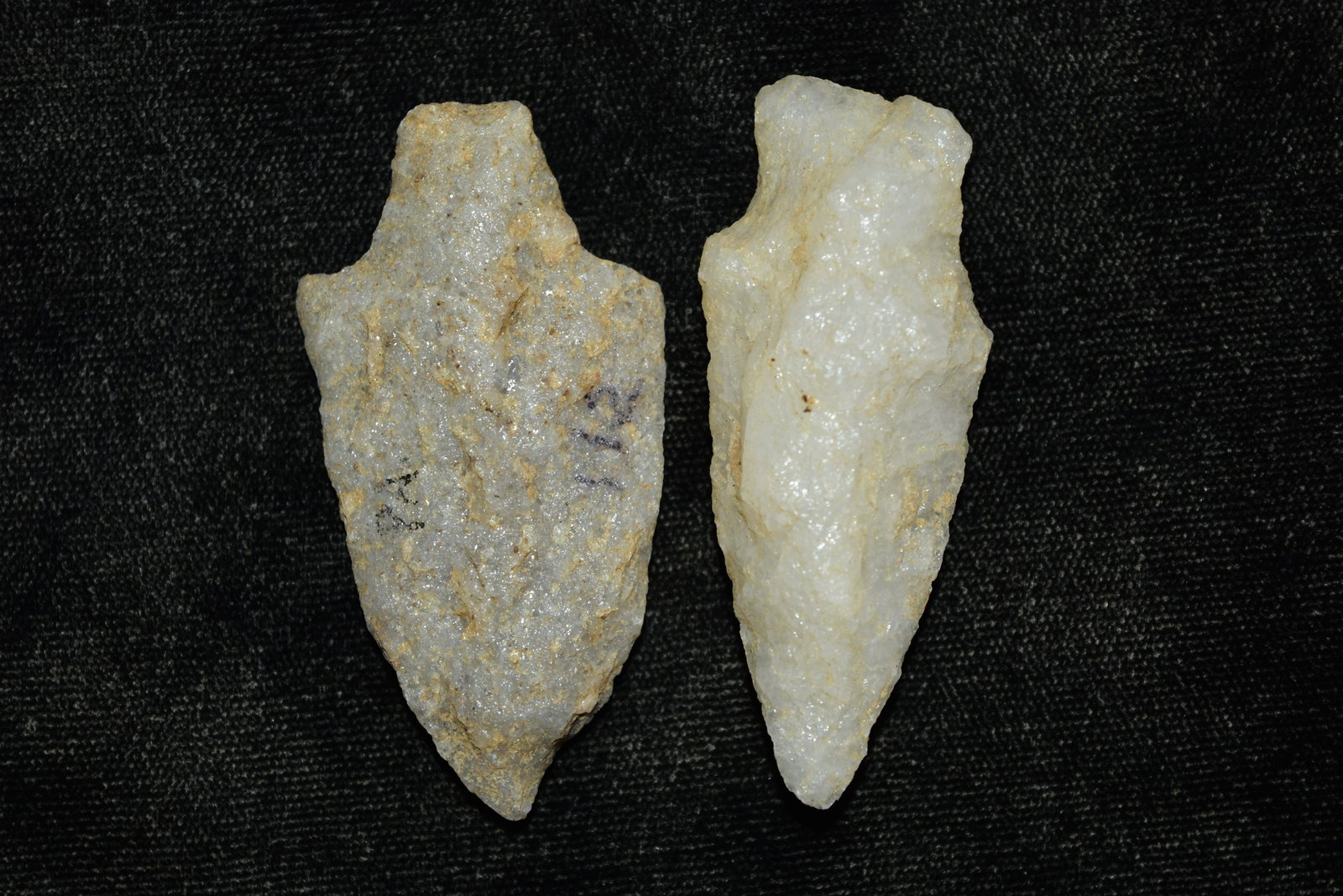 2 2 1/4" Quartz Arrowheads from Virginia, Ex Reggie: 2 2 1/4" Quartz Arrowheads from Virginia, Ex Reggie Powers Collection