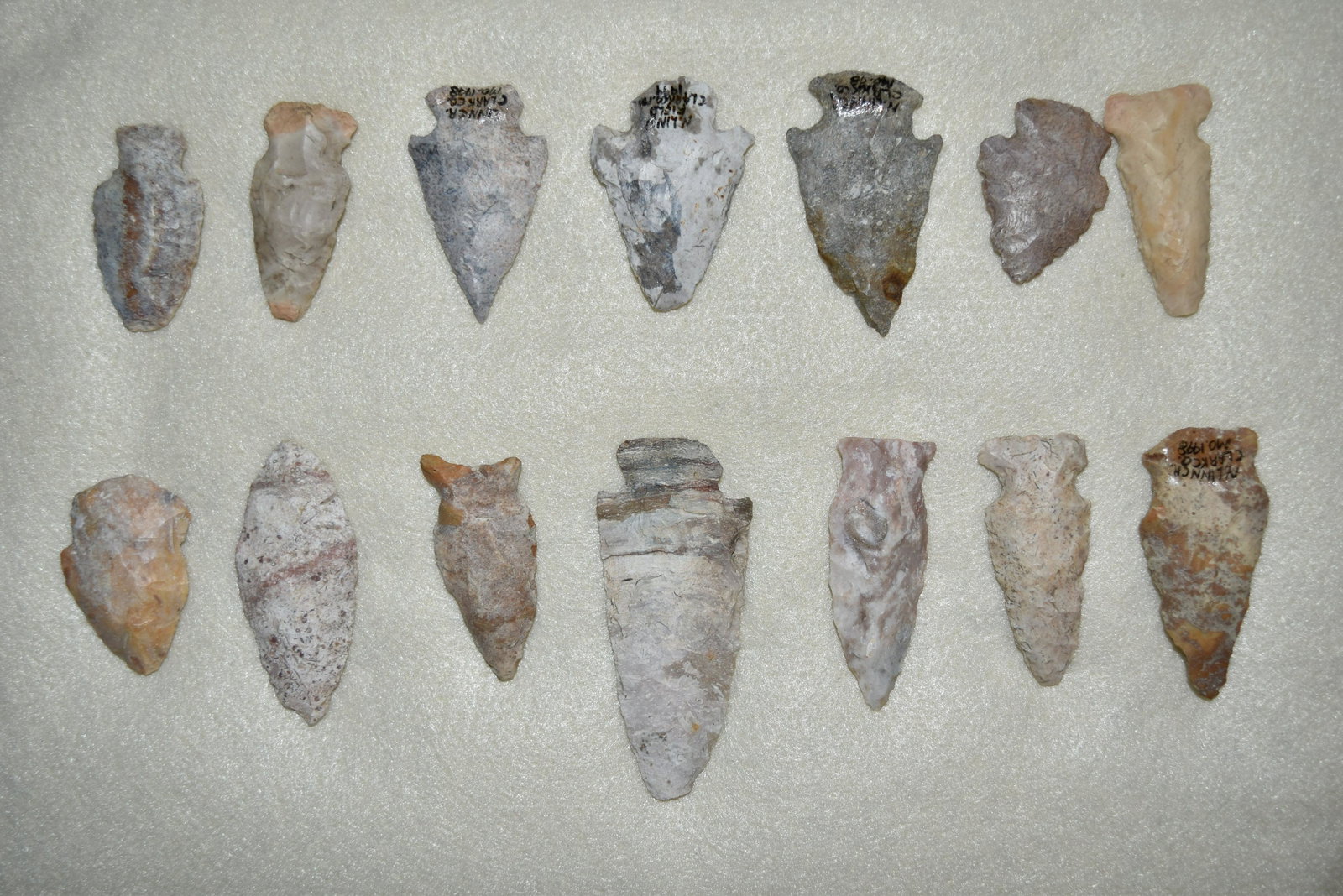 Lot of 14 Archaic and Woodland Points, Clark Co,: Lot of 14 Archaic and Woodland Points, Clark Co, Missouri FB Rodney Harvey