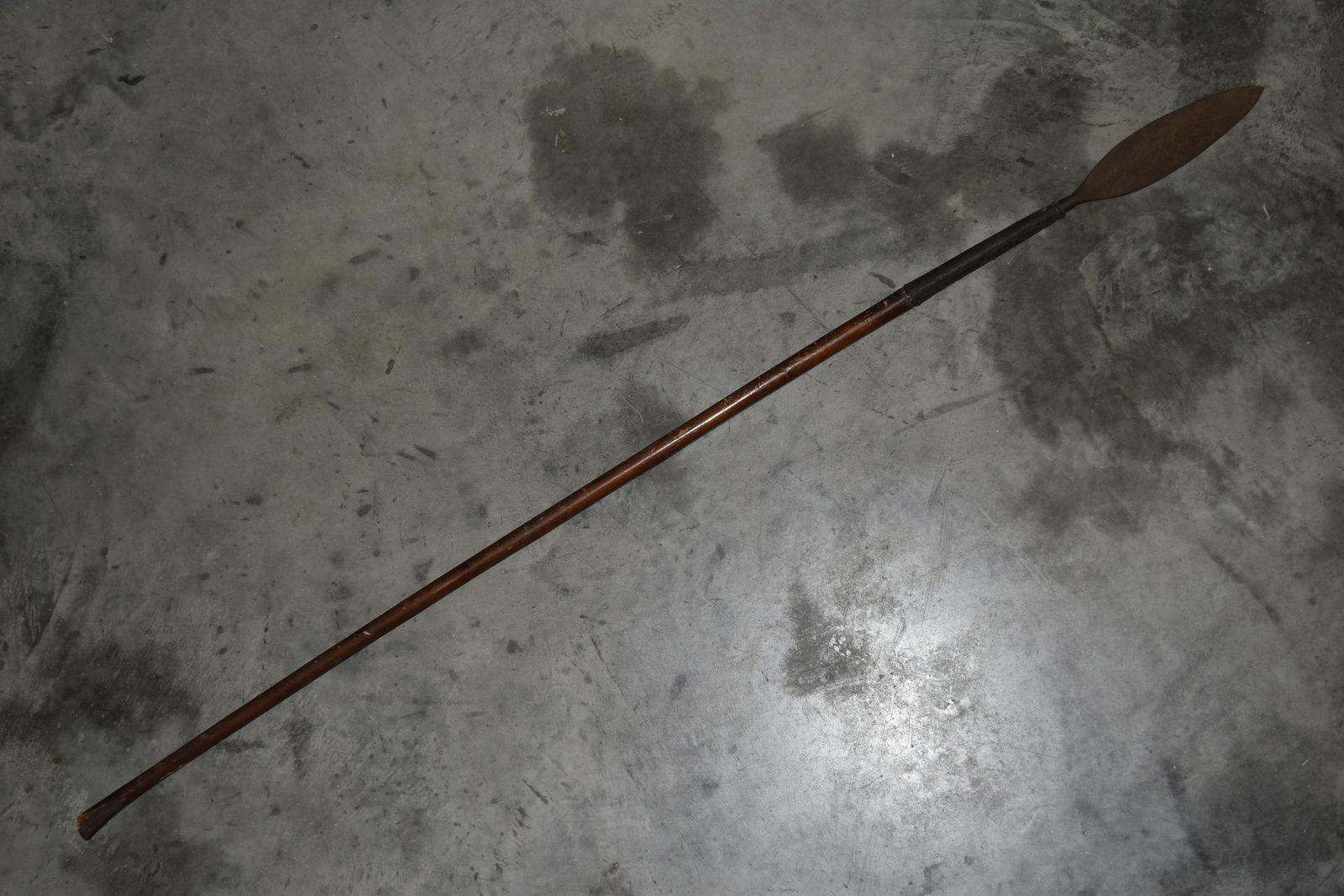 49" African Metal Spear with Wood Handle: 26 3/4" African Curved Machete/Blade, with Wooden Handle