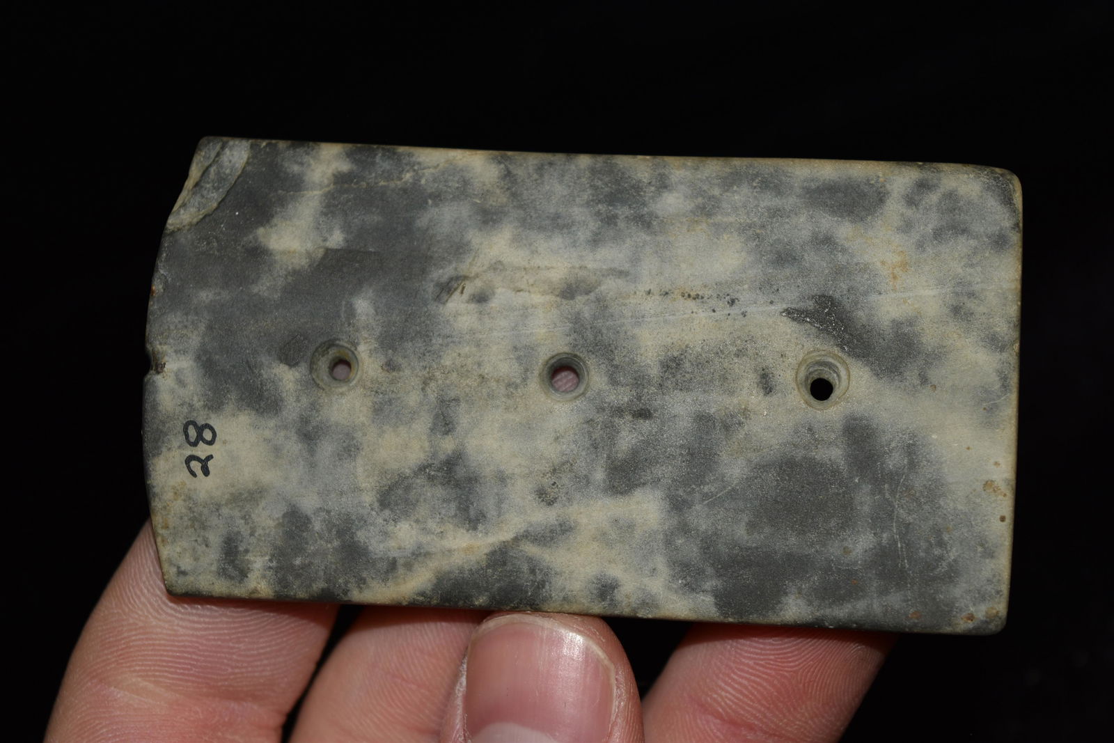 3 1/2" Rectangular Gorget, Dickey COA, Wayne Co,: 3 1/2" Rectangular Gorget, Dickey COA, Wayne Co, Illinois, FB Rick Garrett, Arrowhead, Native American, Artifact