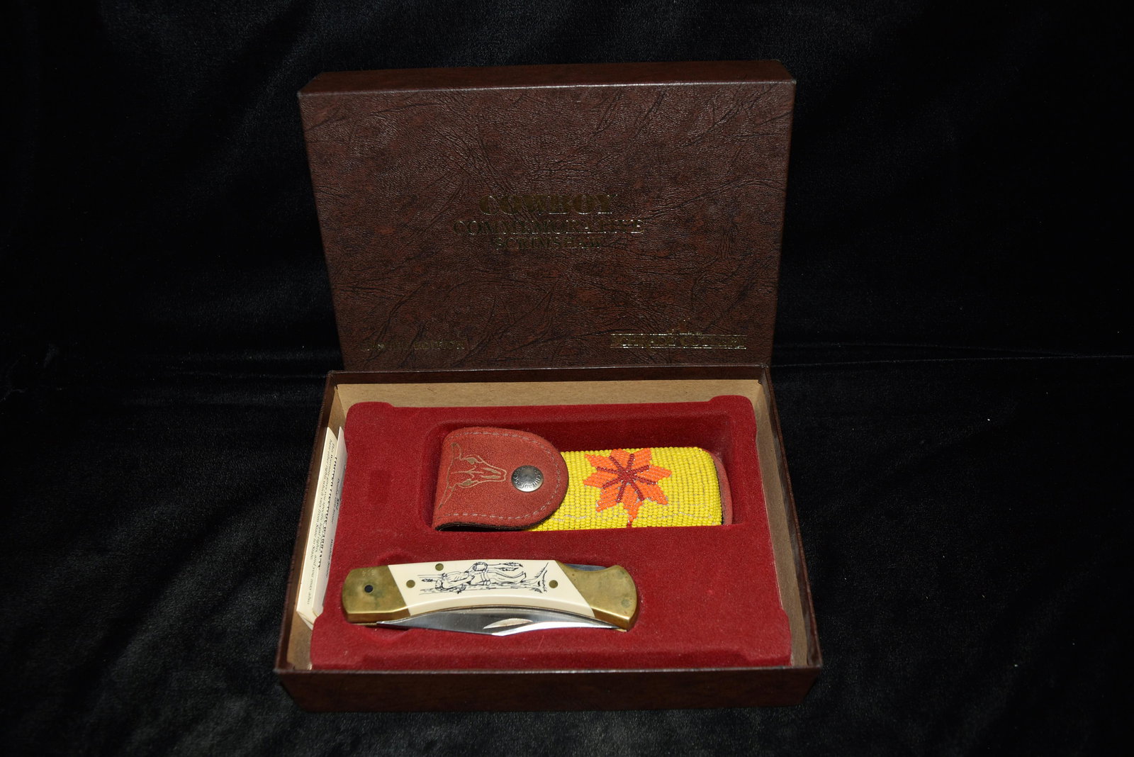 Cowboy Commemorative Scrimshaw, Schrade Cutlery Limited: Cowboy Commemorative Scrimshaw, Schrade Cutlery Limited Edition Knife, Sun Dance #1314 of 8000